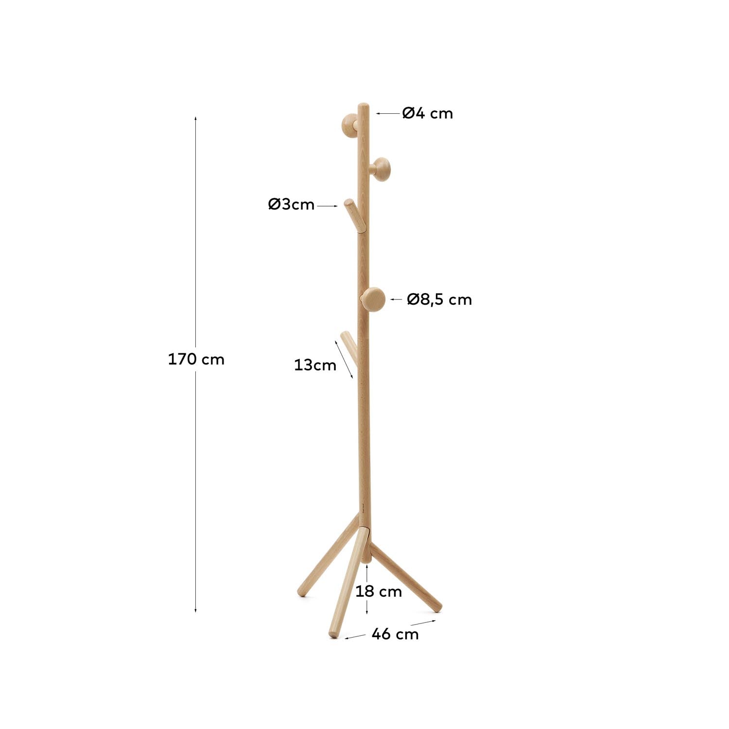 Nadue Garderobenständer aus massiver Buche mit natürlichem Finish 170 cm in Natur präsentiert im Onlineshop von KAQTU Design AG. Garderobe ist von Kave Home