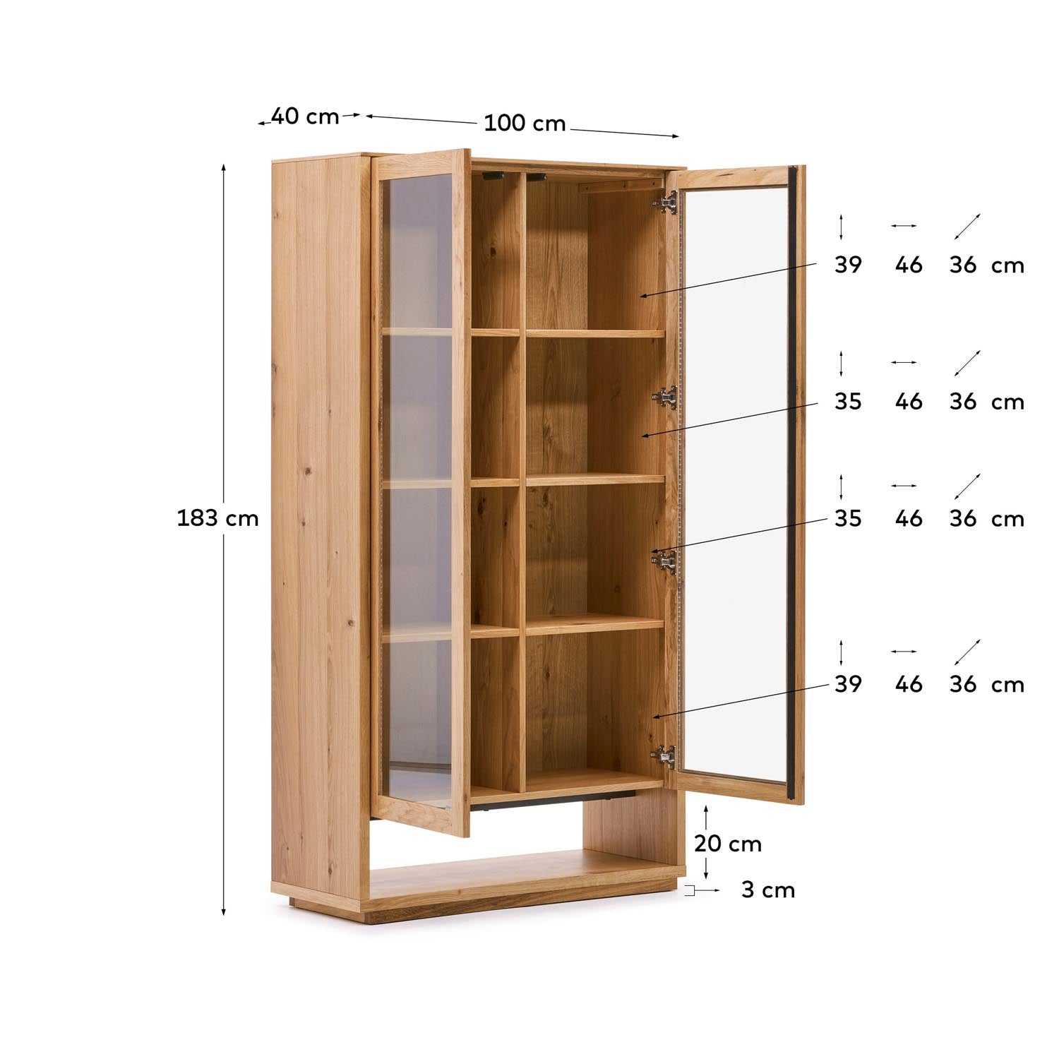 Alguema Vitrine aus Eichenfurnier mit natürlichem Finish 100 x 185 cm in Natur präsentiert im Onlineshop von KAQTU Design AG. Vitrine ist von Kave Home