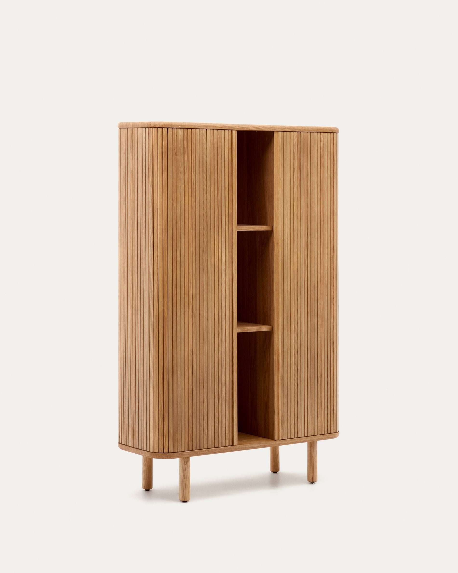 Stilvolles Highboard aus Eschenfurnier, 2 Türen, natürliches Finish, 110x160 cm, perfekt für moderne und elegante Einrichtung.