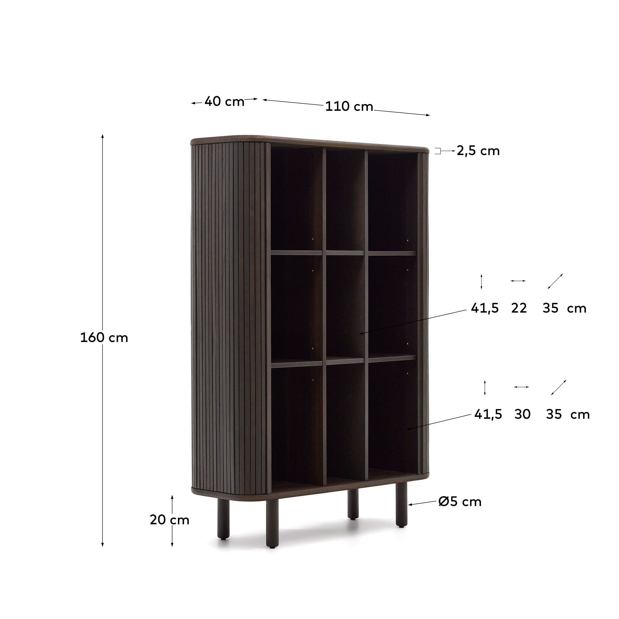 Stilvolles Highboard aus Eschenfurnier mit dunklem Finish, 2 Türen, 110x160 cm, perfekt für moderne Wohnräume und elegantes Design.