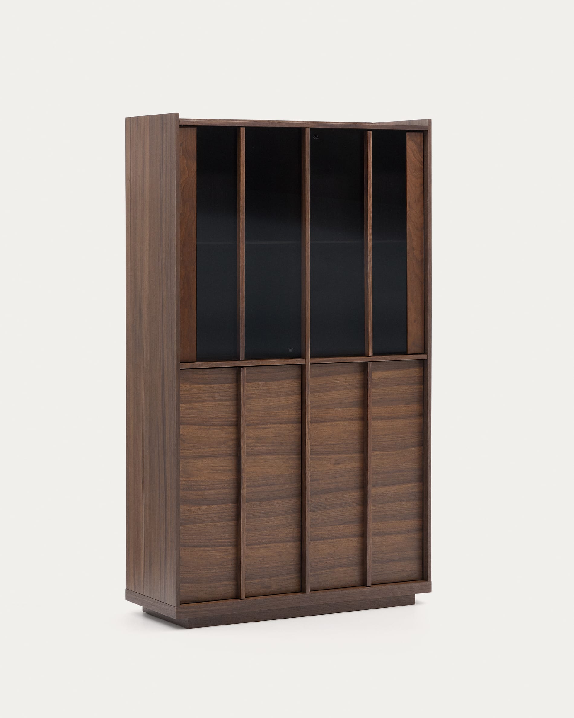 Vitrine Onix aus Walnussholz mit edlem dunklen Finish, 101x170 cm, FSC-zertifiziert, perfekt für modernes Wohndesign.