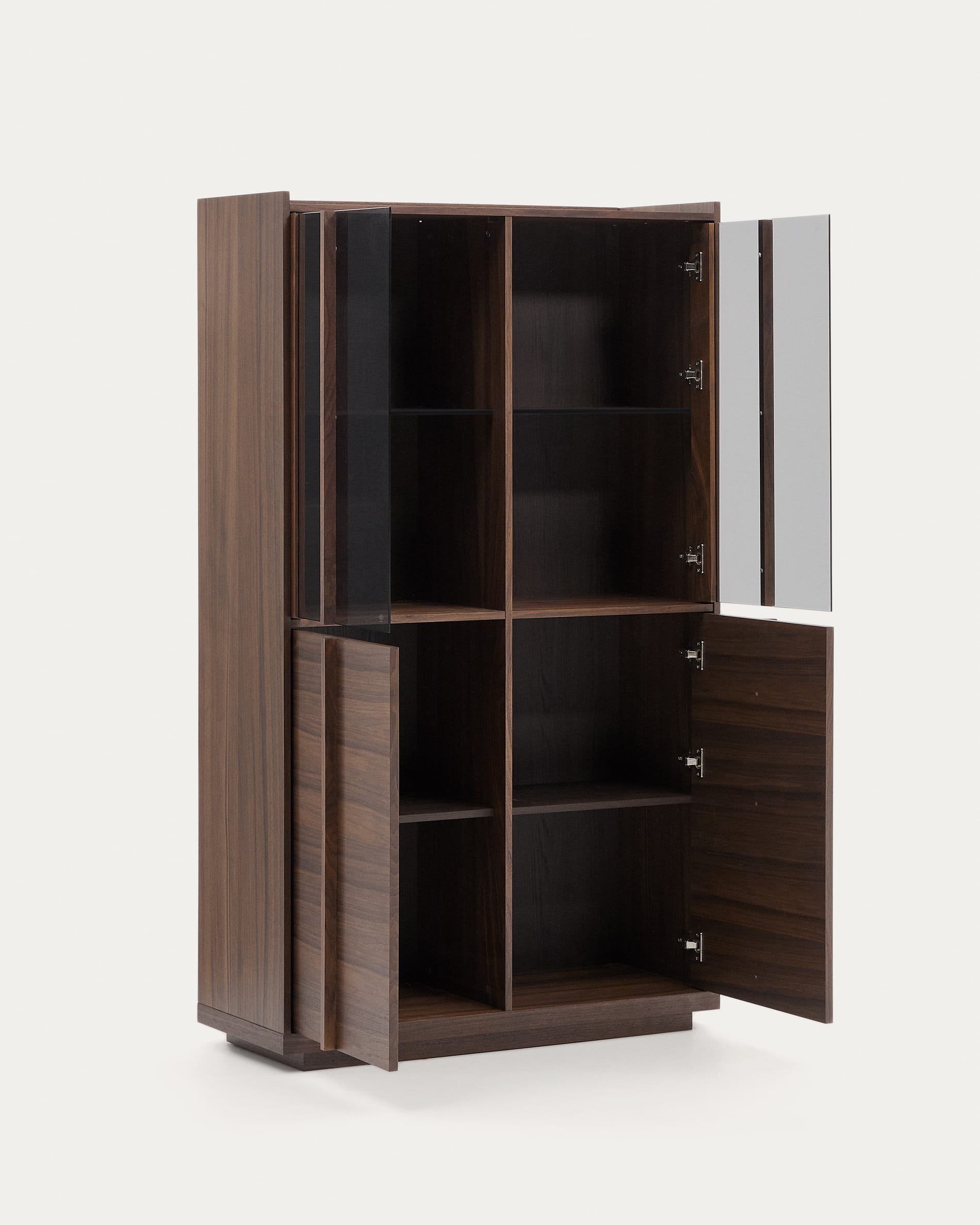 Elegante Vitrine Onix aus Walnussholz mit dunklem Finish, 101x170 cm, FSC-zertifiziert, ideal für stilvolle Einrichtung.