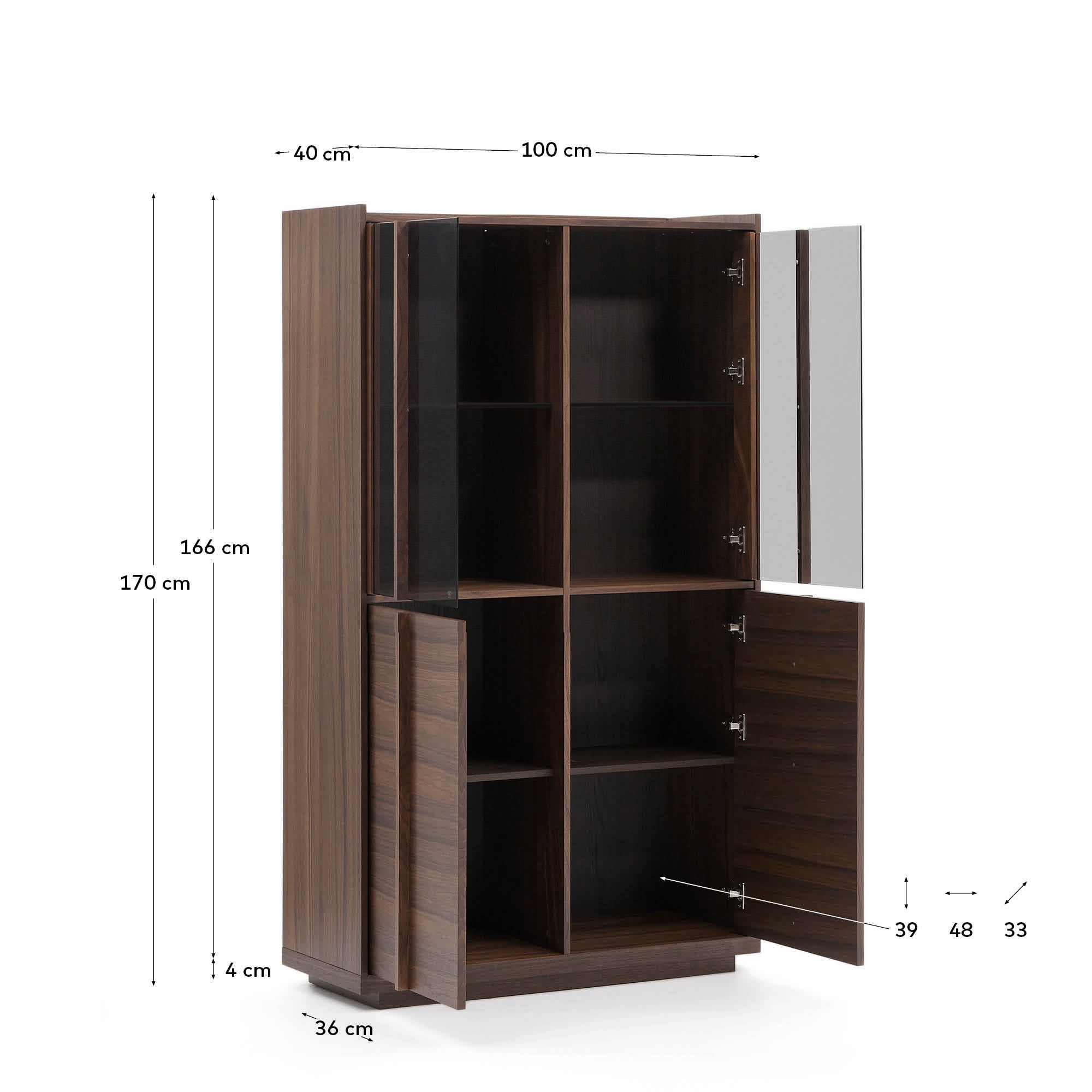 Vitrine Onix aus Walnussholz mit edlem dunklen Finish, 101x170 cm, FSC-zertifiziert, perfekt für modernes Wohndesign.