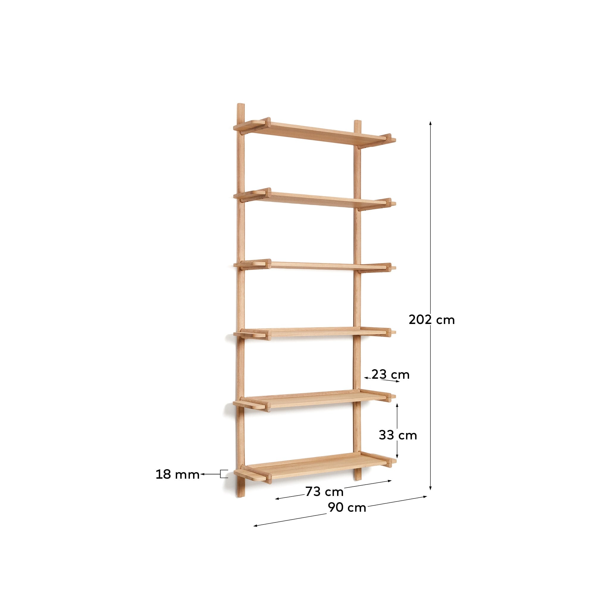 Sitra Regal, 6 Böden, massives Eichenholz, Natur-Finish, FSC-zertifiziert, 90 cm breit, modular, stilvoll und nachhaltig.