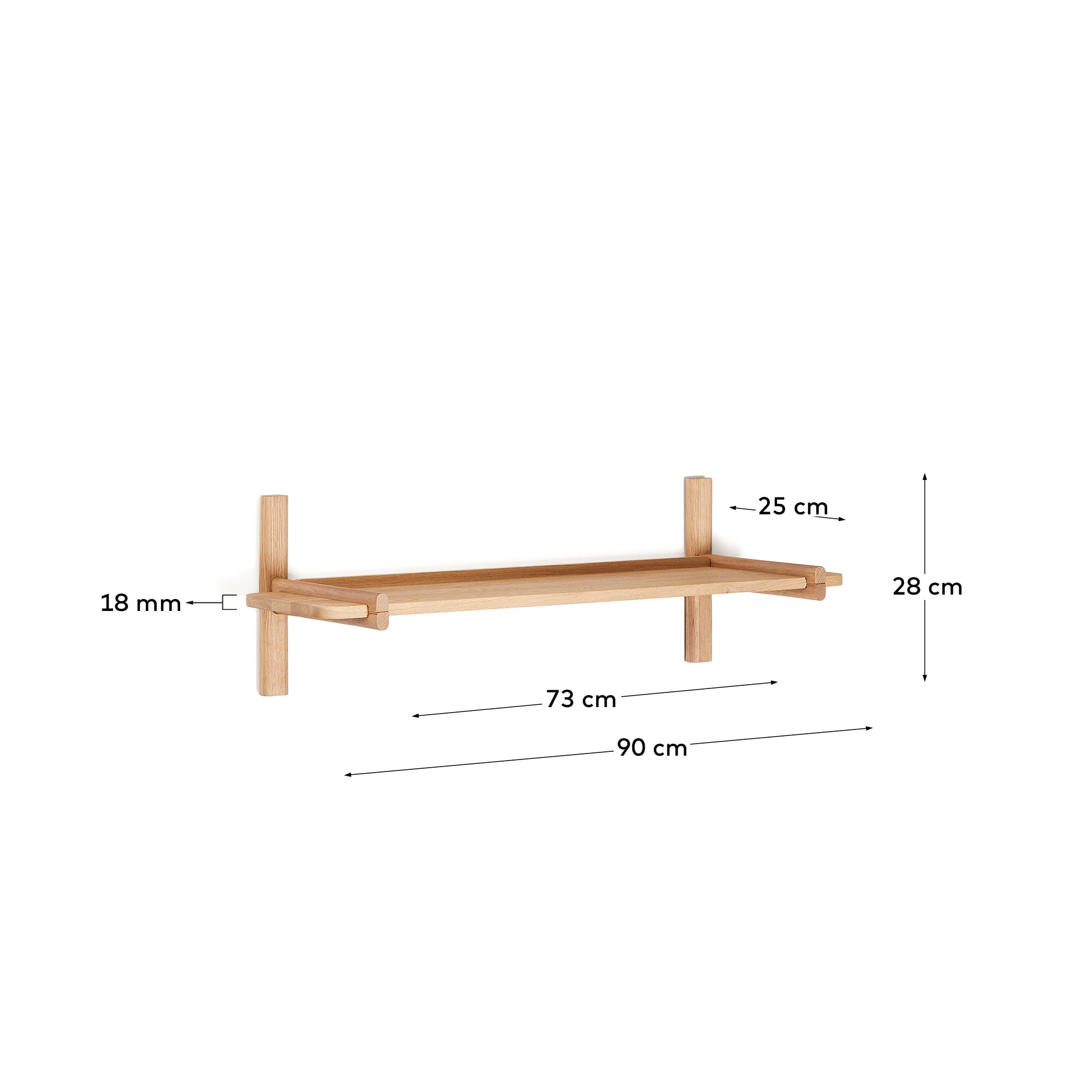 Sitra Regalmodul mit 1 Regalbrett aus FSC-zertifiziertem Eichenholz, 90 cm, natürliches Finish, von Kave Home.