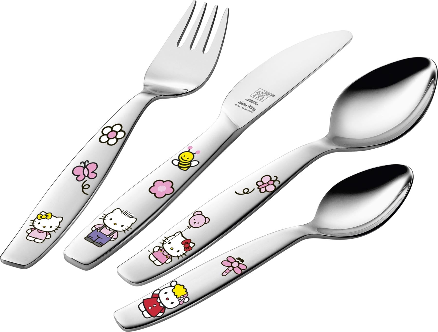 4tlg. Kinderbesteck Hello Kitty in Silber präsentiert im Onlineshop von KAQTU Design AG. Besteck ist von Zwilling