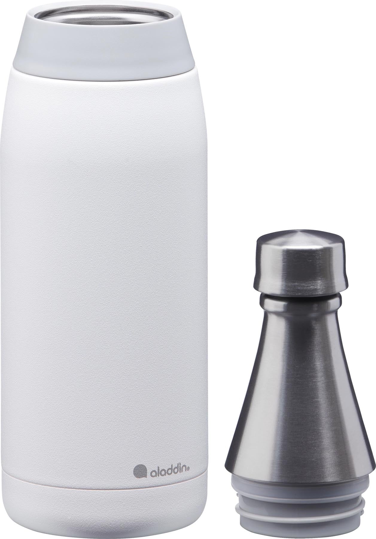 Elegante Fresco Thermavac Wasserflasche in Schneeweiß, 0.6L, ideal für kalte und heiße Getränke, von Aladdin, stilvoll und funktional.