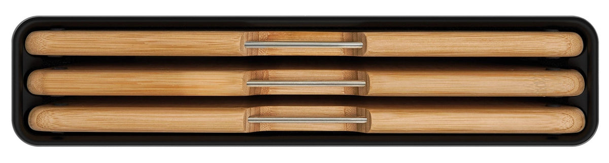 Folio 3tlg. Bambus Edelstahl in Braun präsentiert im Onlineshop von KAQTU Design AG. Schneidbrett ist von Joseph Joseph