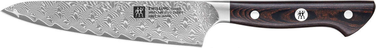 Tanrei Kochmesser compact 140mm in Schwarz präsentiert im Onlineshop von KAQTU Design AG. Damastmesser ist von Zwilling Kitchen