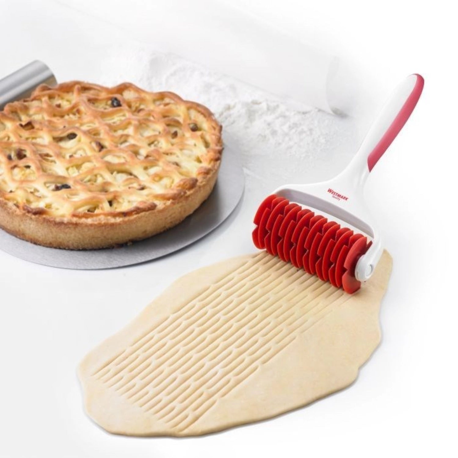 Gitterroller mit 7 Rädchen von Westmark, ideal zum gleichmäßigen Ausrollen von Teig, Maße: 19.5x12.5x4.5cm, praktisches Backutensil.