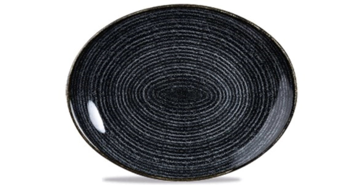 S.P. Homespun Charcoal Black Teller oval coupe 31.7x25.5cm in Schwarz präsentiert im Onlineshop von KAQTU Design AG. Teller ist von Churchill