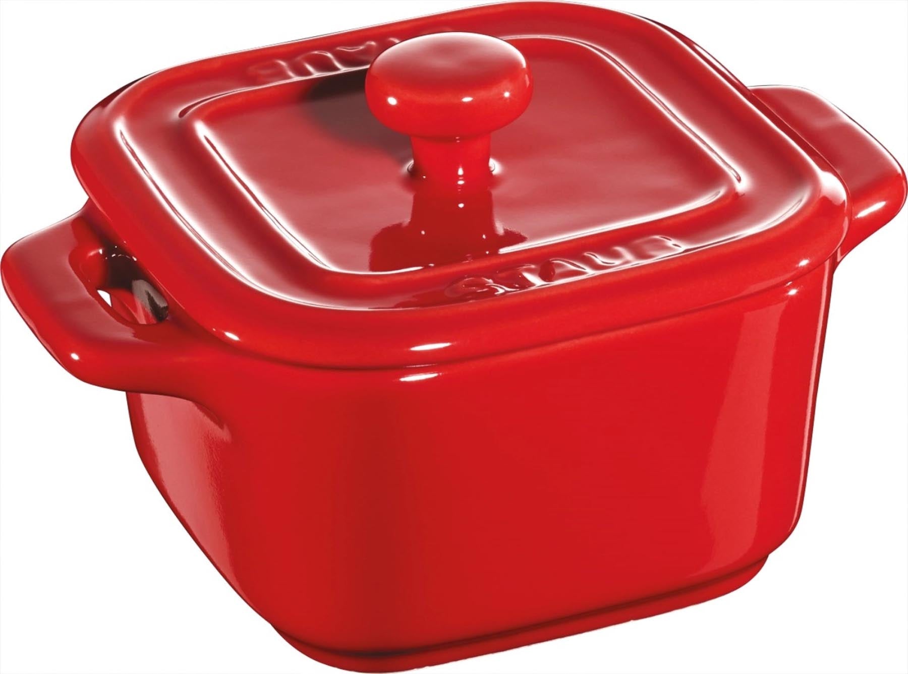 XS Mini Cocotte Set 2-tlg., quadratisch, Kirsch-Rot, Keramik in Rot präsentiert im Onlineshop von KAQTU Design AG. Schmortopf ist von Staub