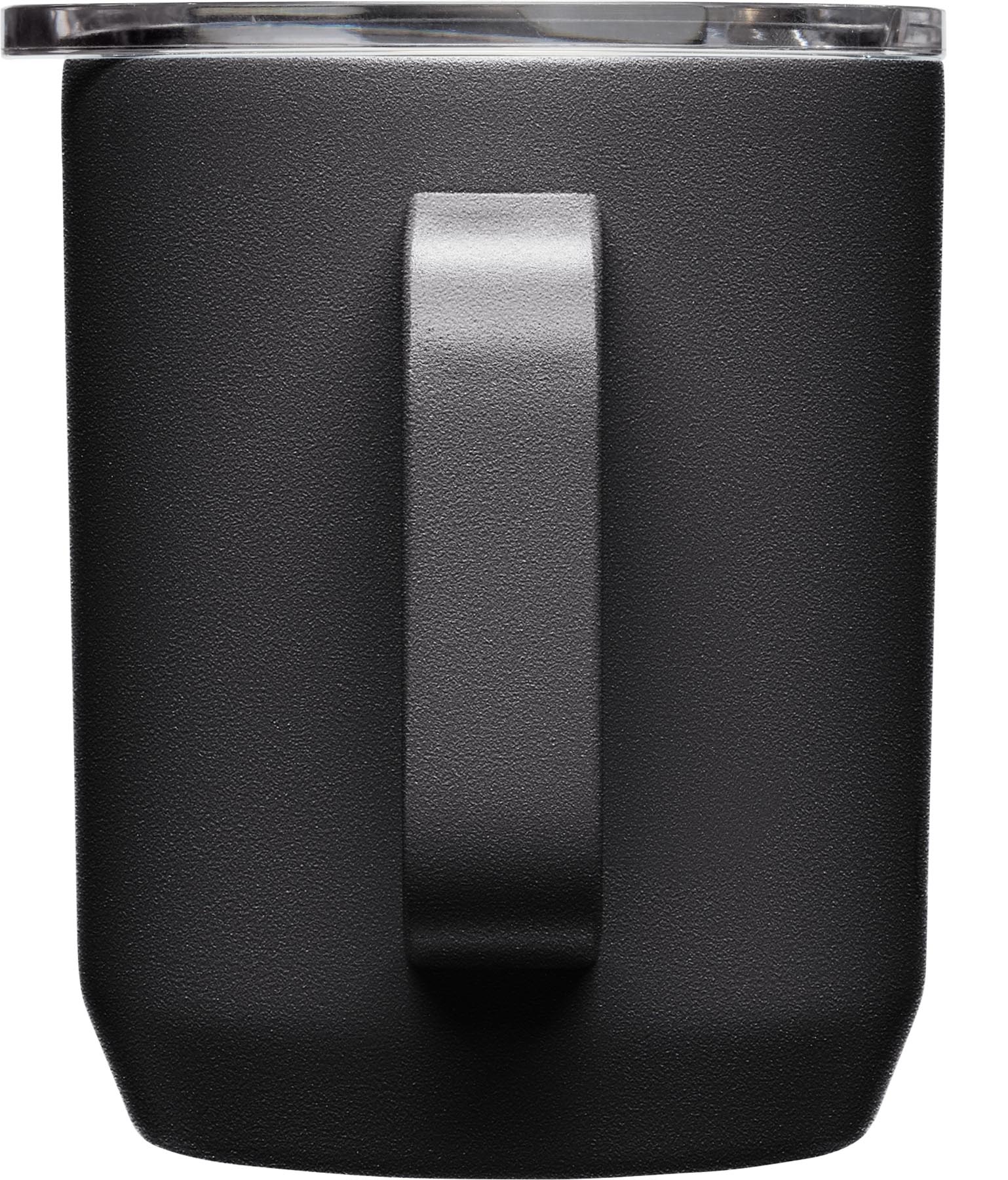 Schwarzer CamelBak Camp Mug V.ICa. 0.35l, ideal für heiße und kalte Getränke, robustes Design für Outdoor-Abenteuer und Alltag.