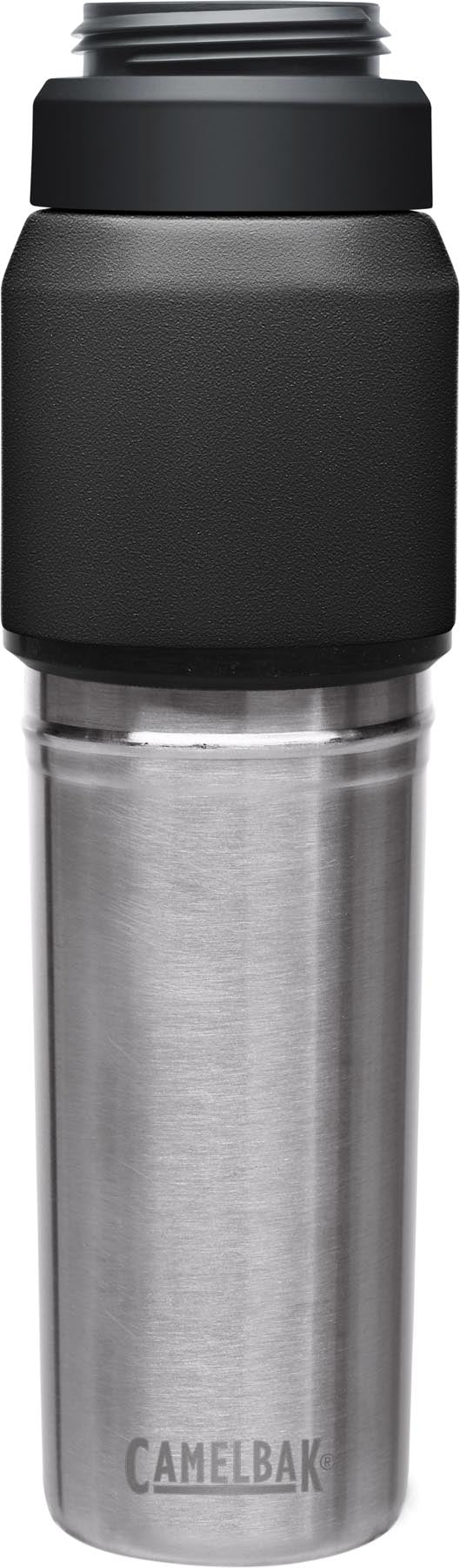 Stylische Camelbak MultiBev V.I. Flasche in Schwarz, 0.65l/0.5l, ideal für unterwegs. Praktisches Design für Getränke und Snacks.