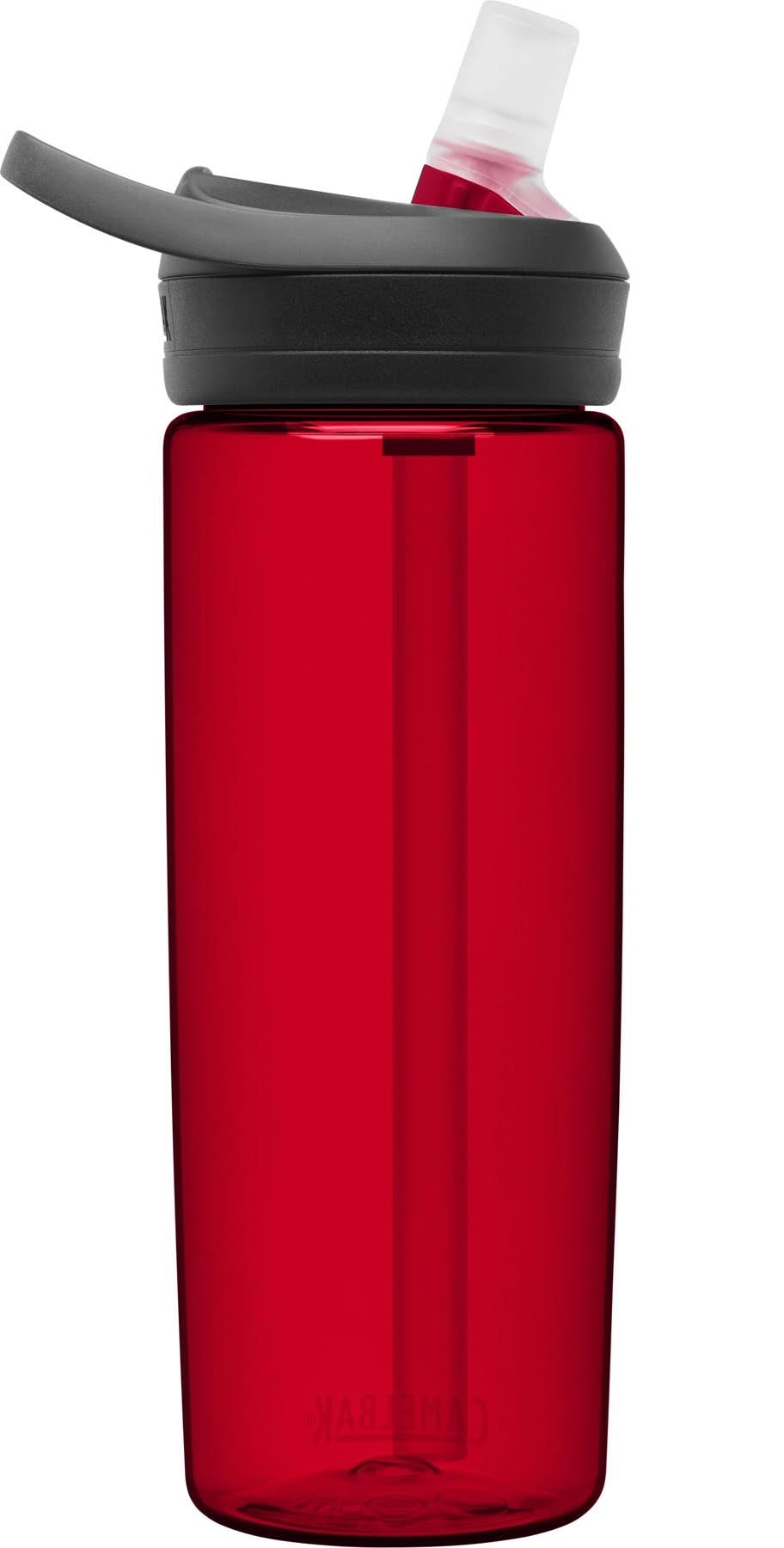 Stylische rote Eddy+ Trinkflasche von Camelbak mit 0,6 l Fassungsvermögen, ideal für unterwegs und umweltfreundlich.