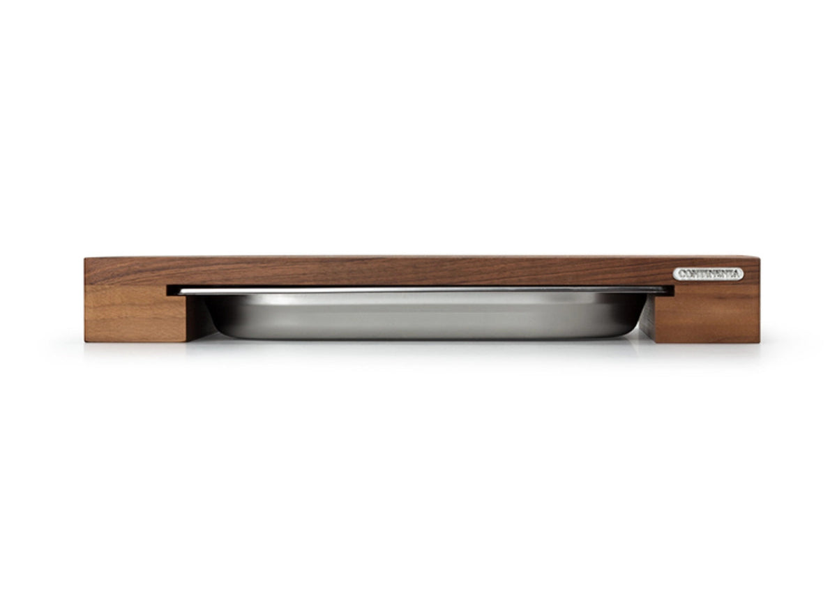 Walnuss Schneidebrett m. Edelstahl Schublade, 48x32.5x6 in Braun präsentiert im Onlineshop von KAQTU Design AG. Schneidbrett ist von Continenta
