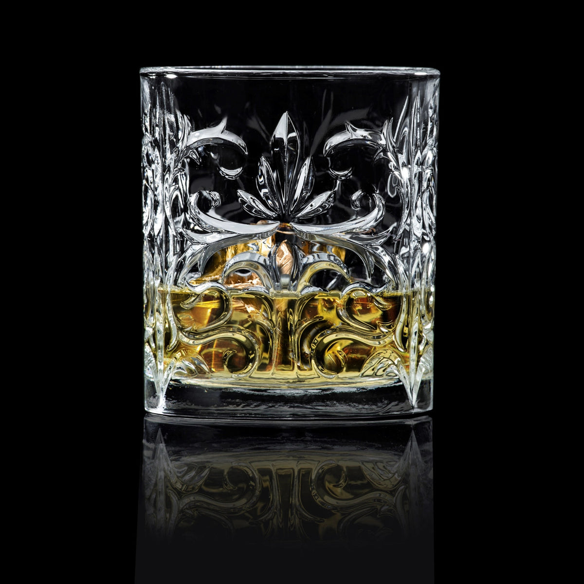 6er Set Tattoo Dof Becher von RCR aus transparentem Glas, zylindrische Form, Ø8.2 cm, Höhe 9.4 cm, Fassungsvermögen 34 cl, auf hellem Hintergrund.