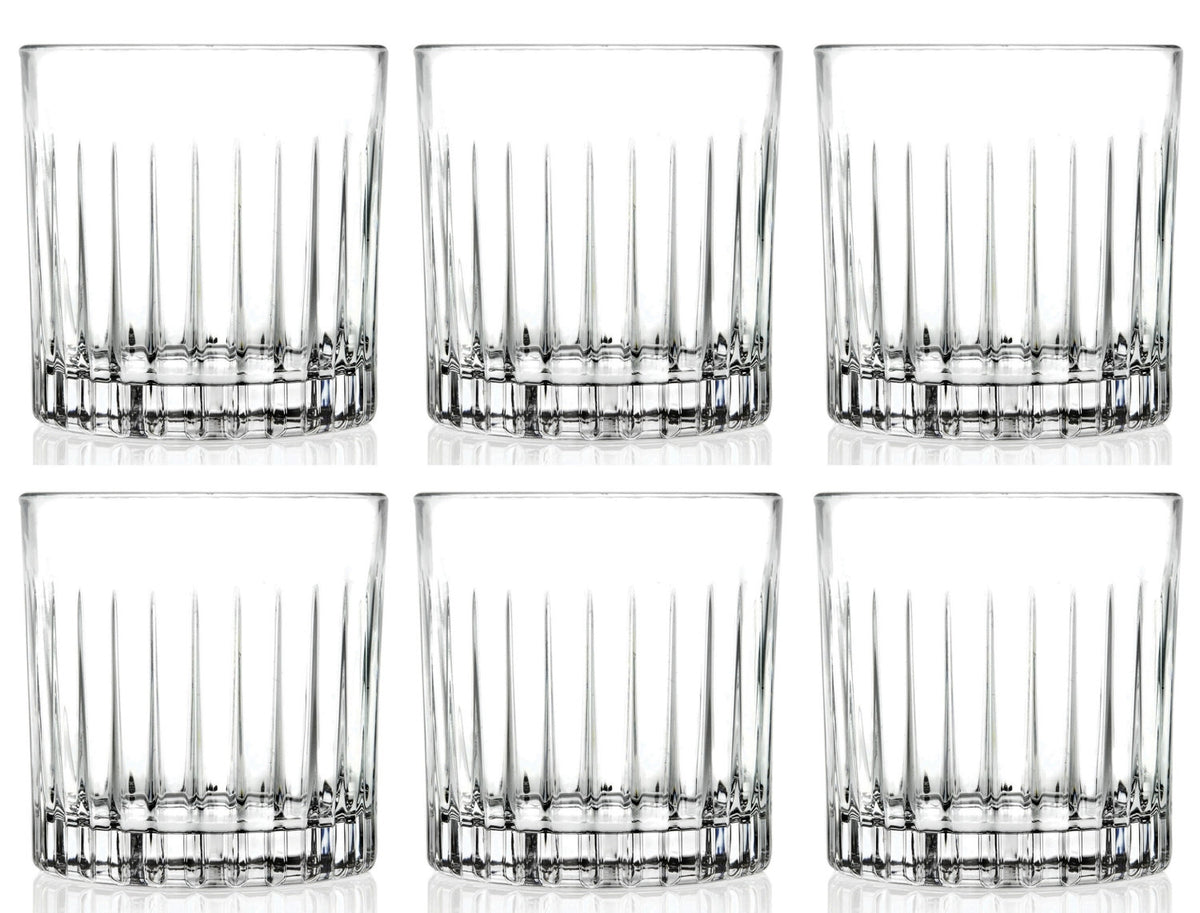 6er Set Timeless Of Becher von RCR aus transparentem Glas, zylindrische Form, Ø8.3 cm, H8.6 cm, Fassungsvermögen 31 cl, auf hellem Hintergrund.
