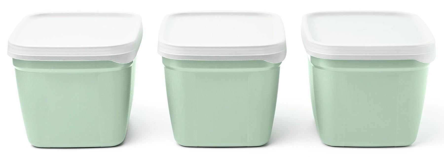 Set aus drei grünen, biologisch abbaubaren Aufbewahrungsbehältern (1200ml) von Amuse, ideal für umweltbewusste Lebensmittelorganisation.