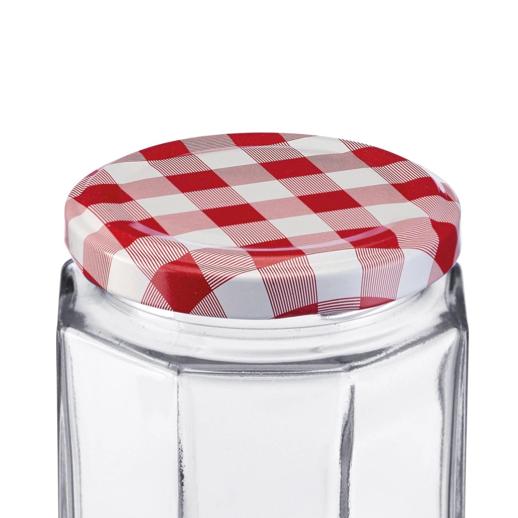 Sechseckige 270ml Einmachgläser im 6er Set von Westmark, inklusive Deckel, perfekt für die kreative Lagerung von Lebensmitteln.