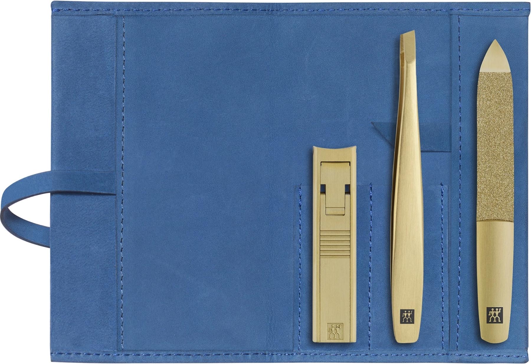 Elegantes 5-teiliges Etui aus hochwertigem Rindleder in Gold-Edition für Körperpflegeprodukte von Zwilling Beauty, stilvoll und funktional.