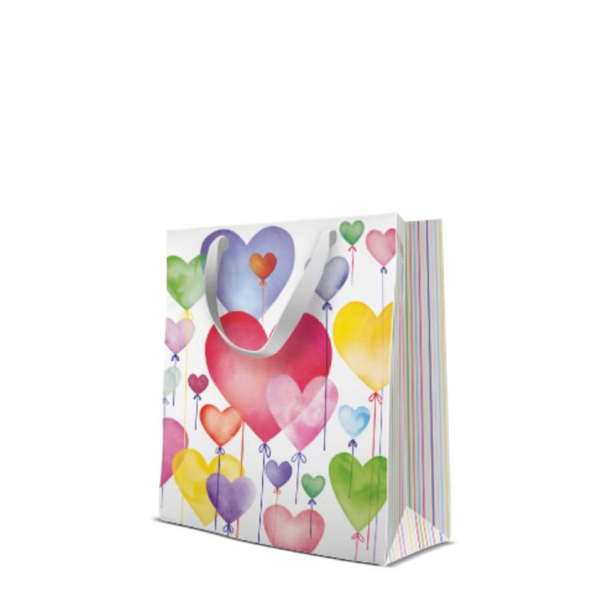 Geschenktüte weiss/bunt Herz-Luftballons 20x10x25cm in Mehrfarbig präsentiert im Onlineshop von KAQTU Design AG. Geschenkzubehör ist von PAW