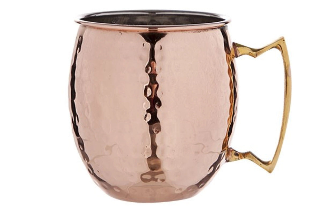 Roter Moscow-Mule-Becher aus gehämmertem Edelstahl, Durchmesser 9 cm, Höhe 10 cm, Volumen 45 cl, von Cosy & Trendy.