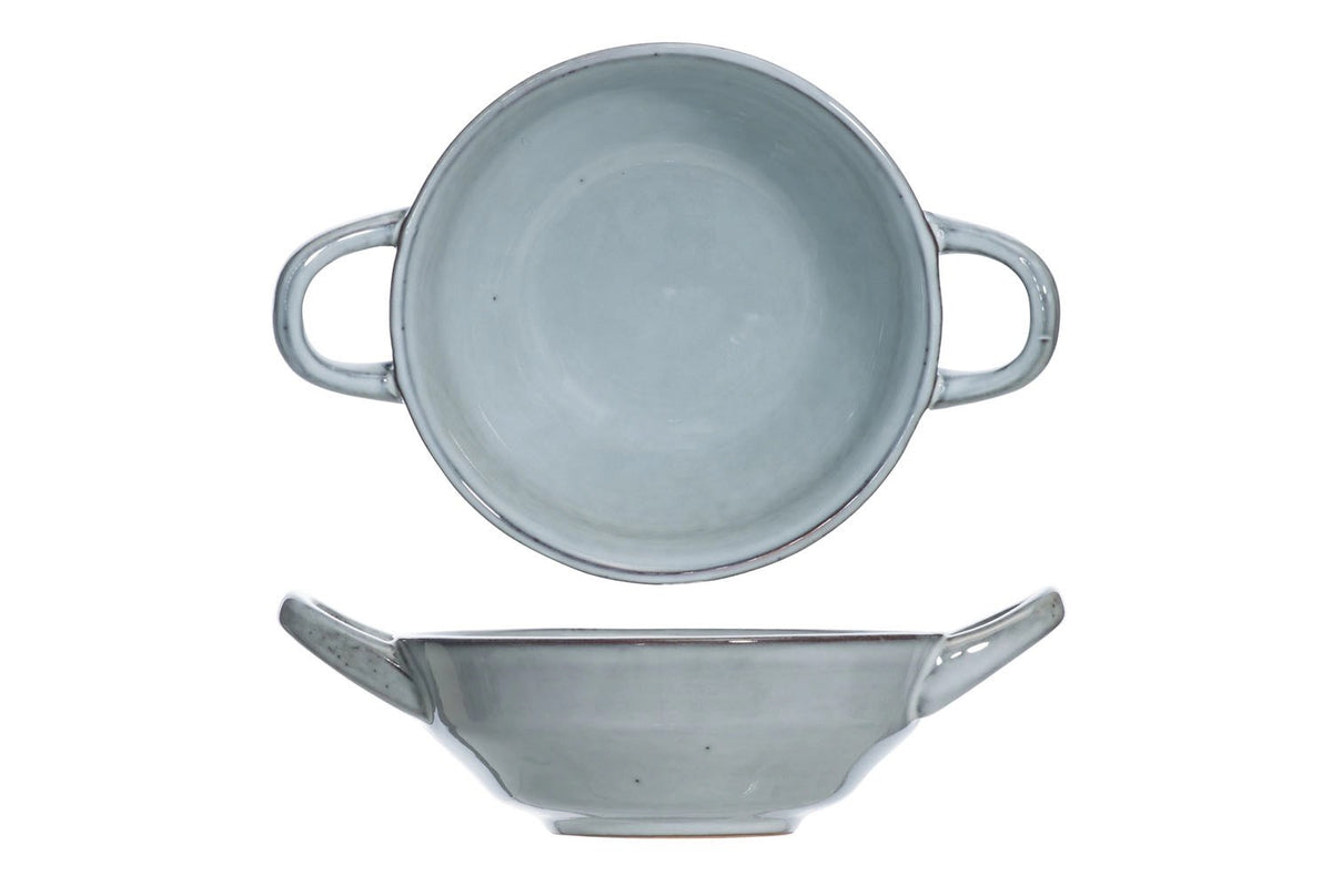 Graue Suppenschale mit zwei Griffen von Cosy & Trendy, rund, Durchmesser 16 bis 22.5cm, Höhe 5.7cm, Loft-Design.