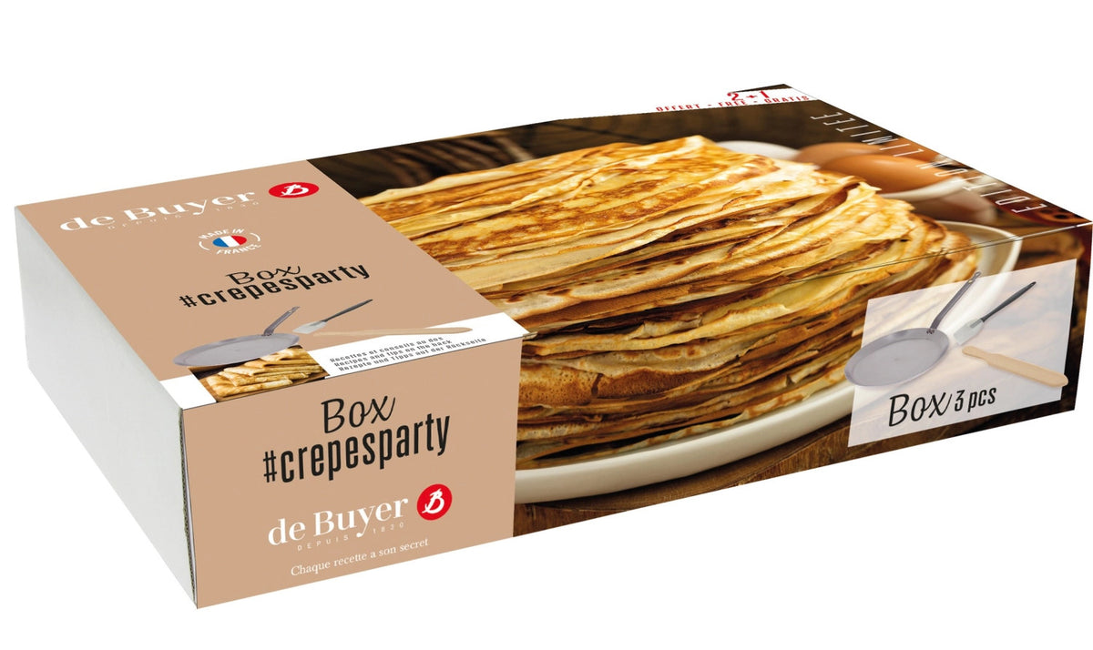 3er Set Crêpesparty: Crêpe Mineral B26+Pinsel+Spachtel Ø26cm in Silber präsentiert im Onlineshop von KAQTU Design AG. Bratpfanne ist von de Buyer