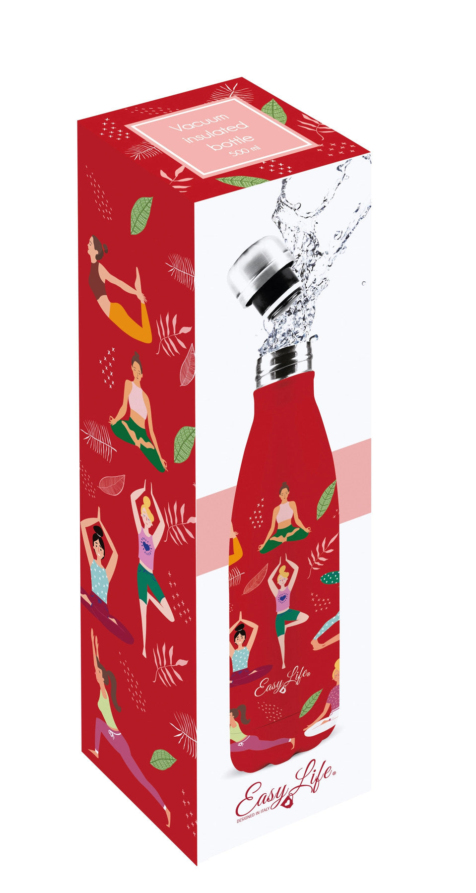 Rote doppelwandige Isolierflasche Yoga aus Edelstahl von Easy Life, hochformatige Kanne