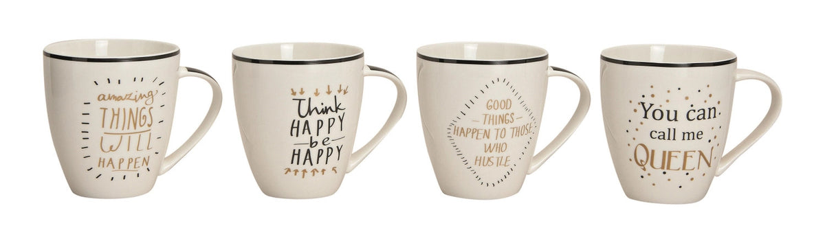 4er Set Jumbobecher mit Sprüchen 400ml, assortiert in Weiss präsentiert im Onlineshop von KAQTU Design AG. Tasse ist von G. Wurm