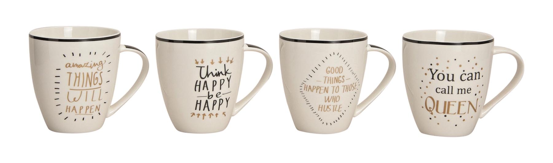 4er Set Jumbobecher mit Sprüchen 400ml, assortiert in Weiss präsentiert im Onlineshop von KAQTU Design AG. Kaffeetassen ist von G. Wurm