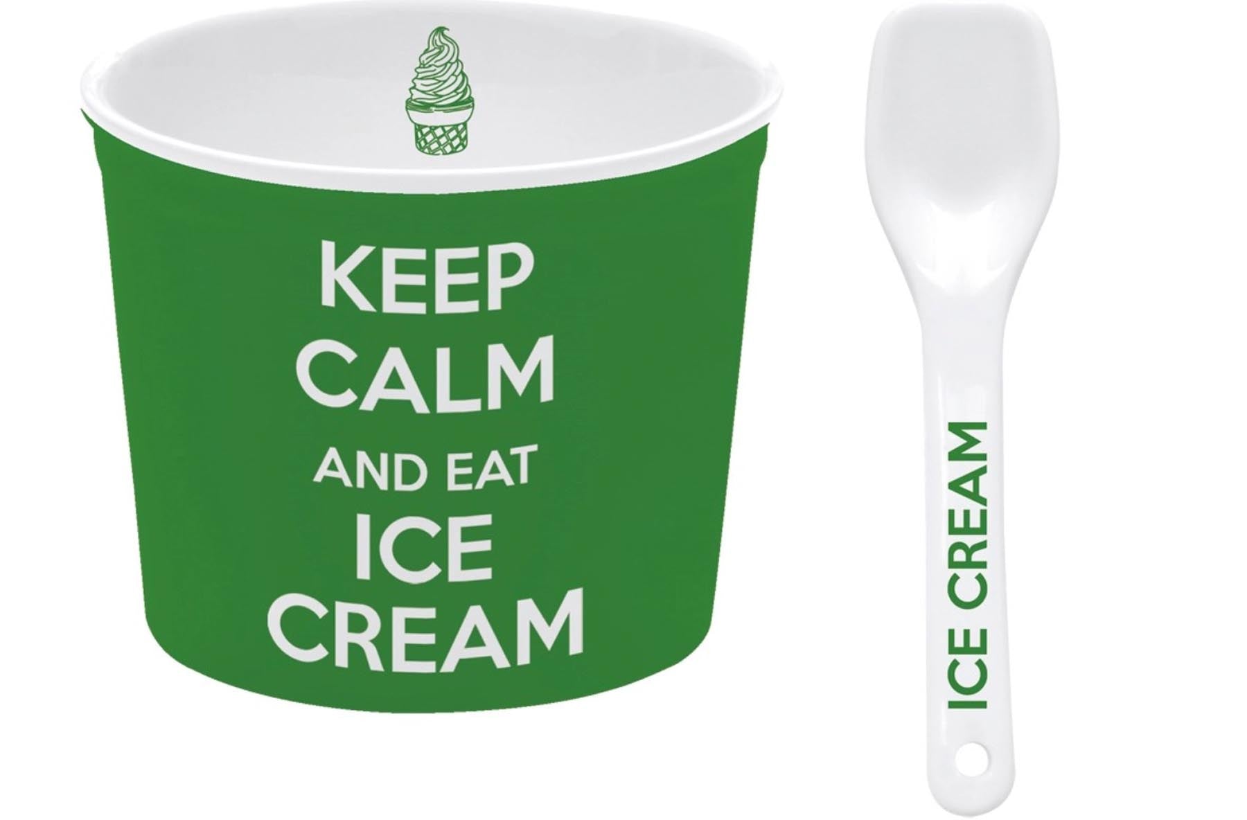 Keep Calm Porzellan Eisbecher, grün, D8.5cm in Grün präsentiert im Onlineshop von KAQTU Design AG. Besteck ist von Easy Life