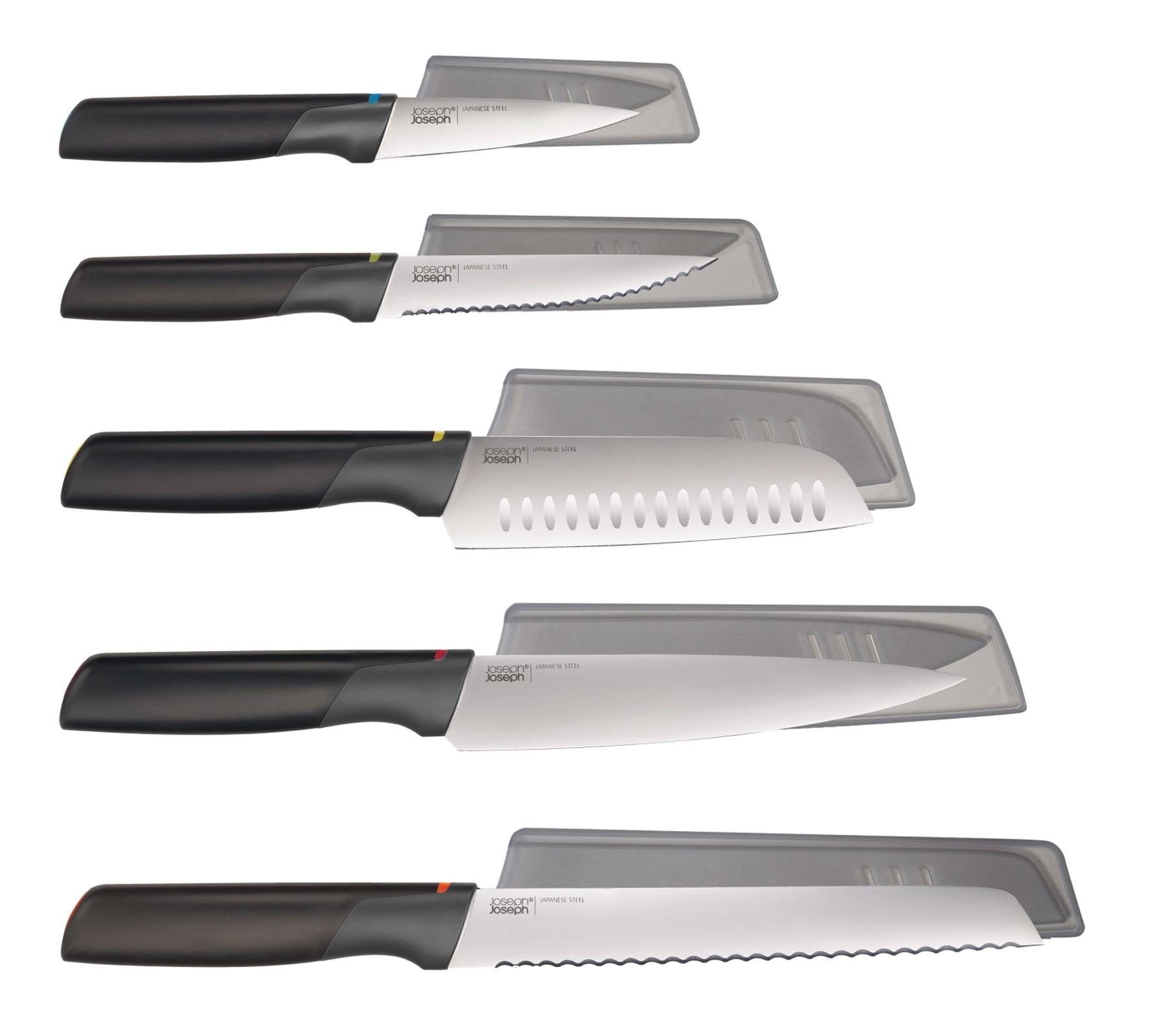 Elegantes 14 cm Santokumesser von Joseph Joseph in Schwarz, perfekt für präzise Schneidarbeiten und stilvolles Kochen.