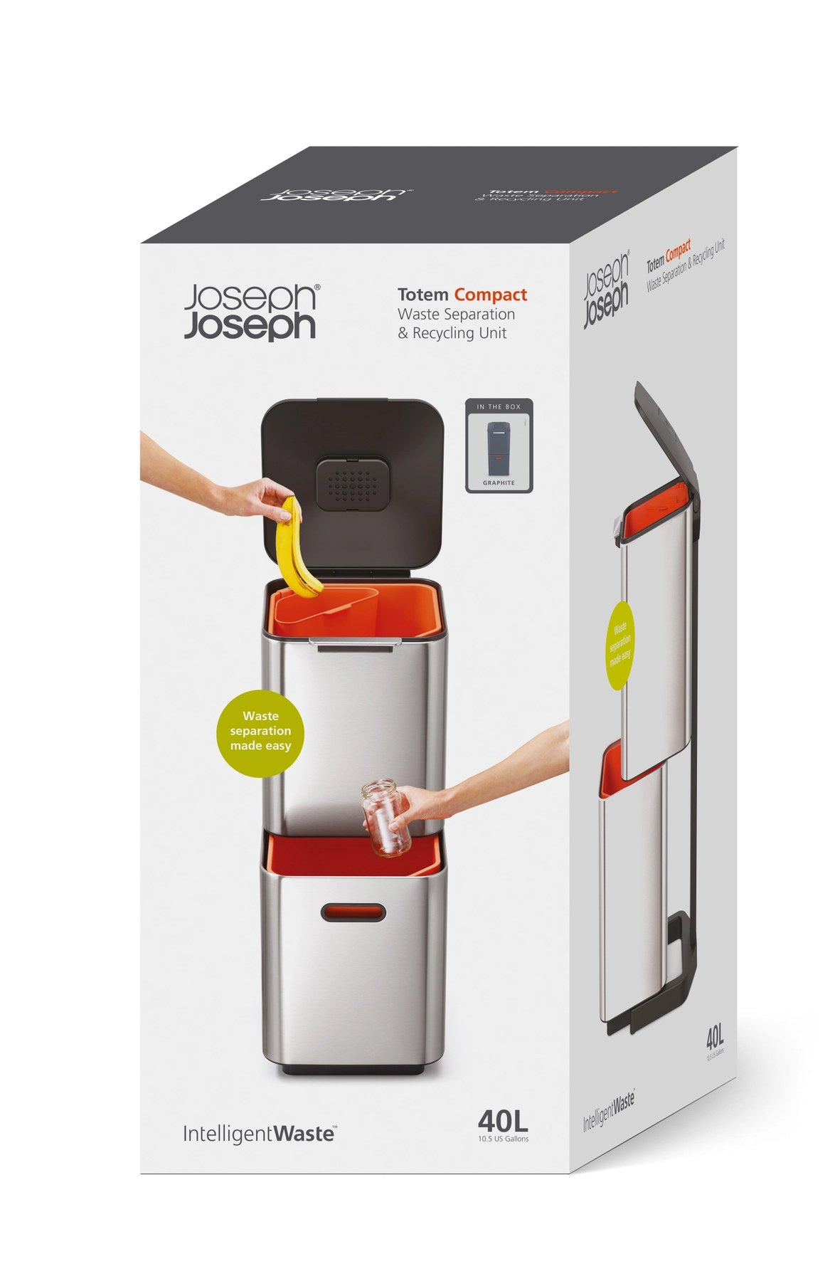 Totem Compact 40L mit Seperationen, graphit in Silber präsentiert im Onlineshop von KAQTU Design AG. Mülleimer ist von Joseph Joseph