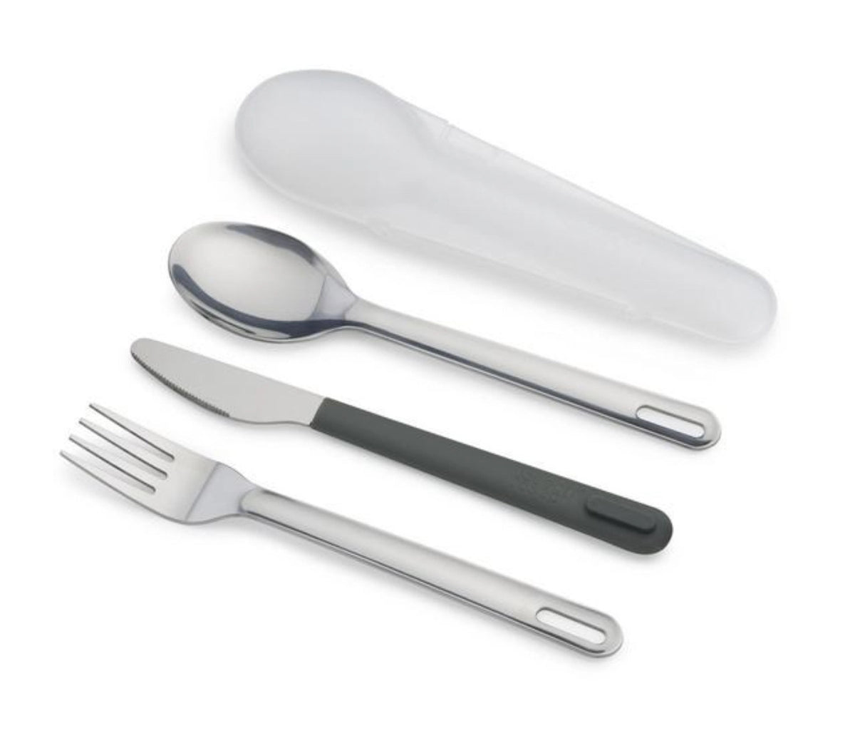 GoEat, Besteckset edelstahl, 18cm in Silber präsentiert im Onlineshop von KAQTU Design AG. Aufbewahrungsbehälter ist von Joseph Joseph