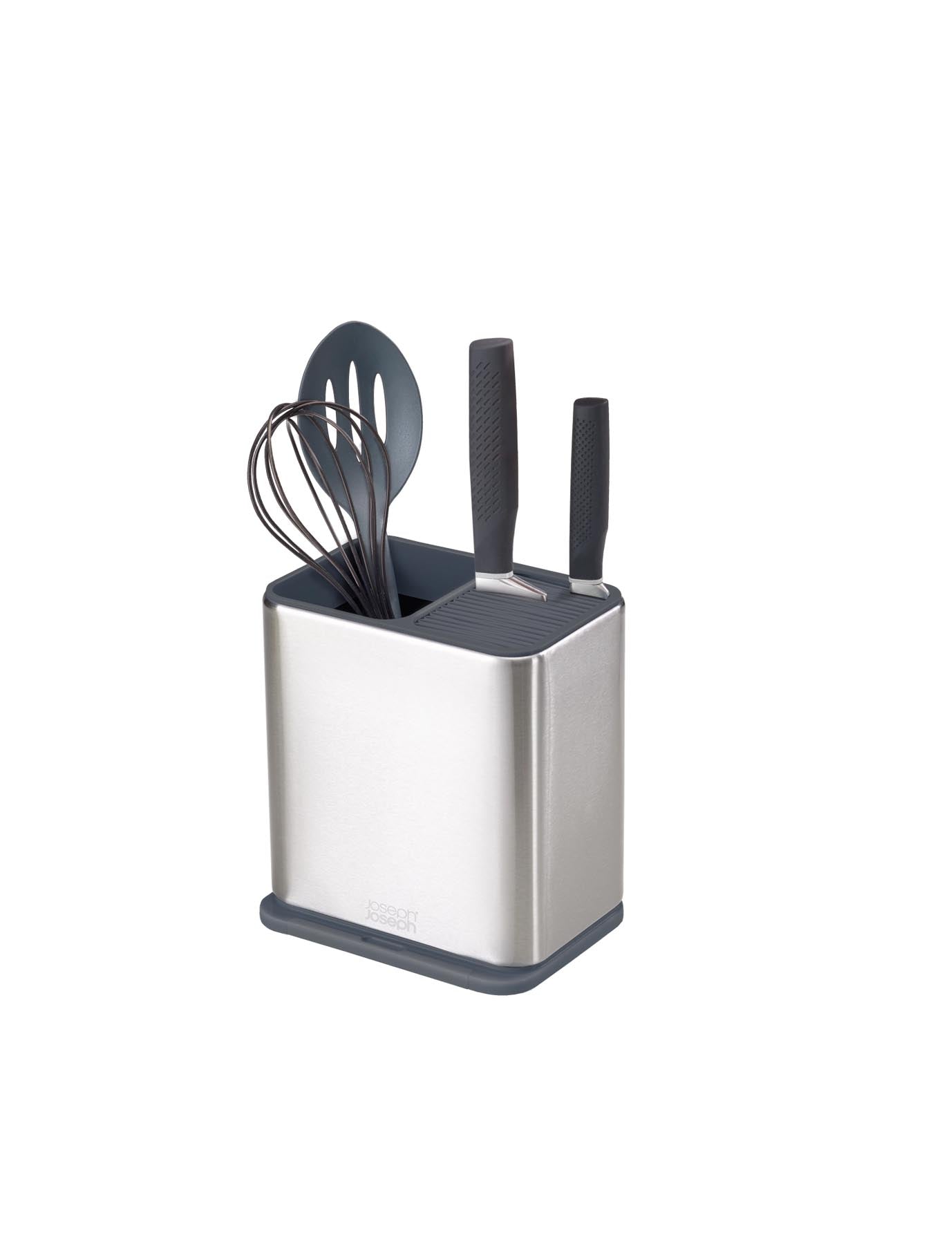 Moderner Utensilienhalter in stilvollem Silber, 18x20x13cm, perfekt für die praktische und platzsparende Organisation von Küchenwerkzeugen.