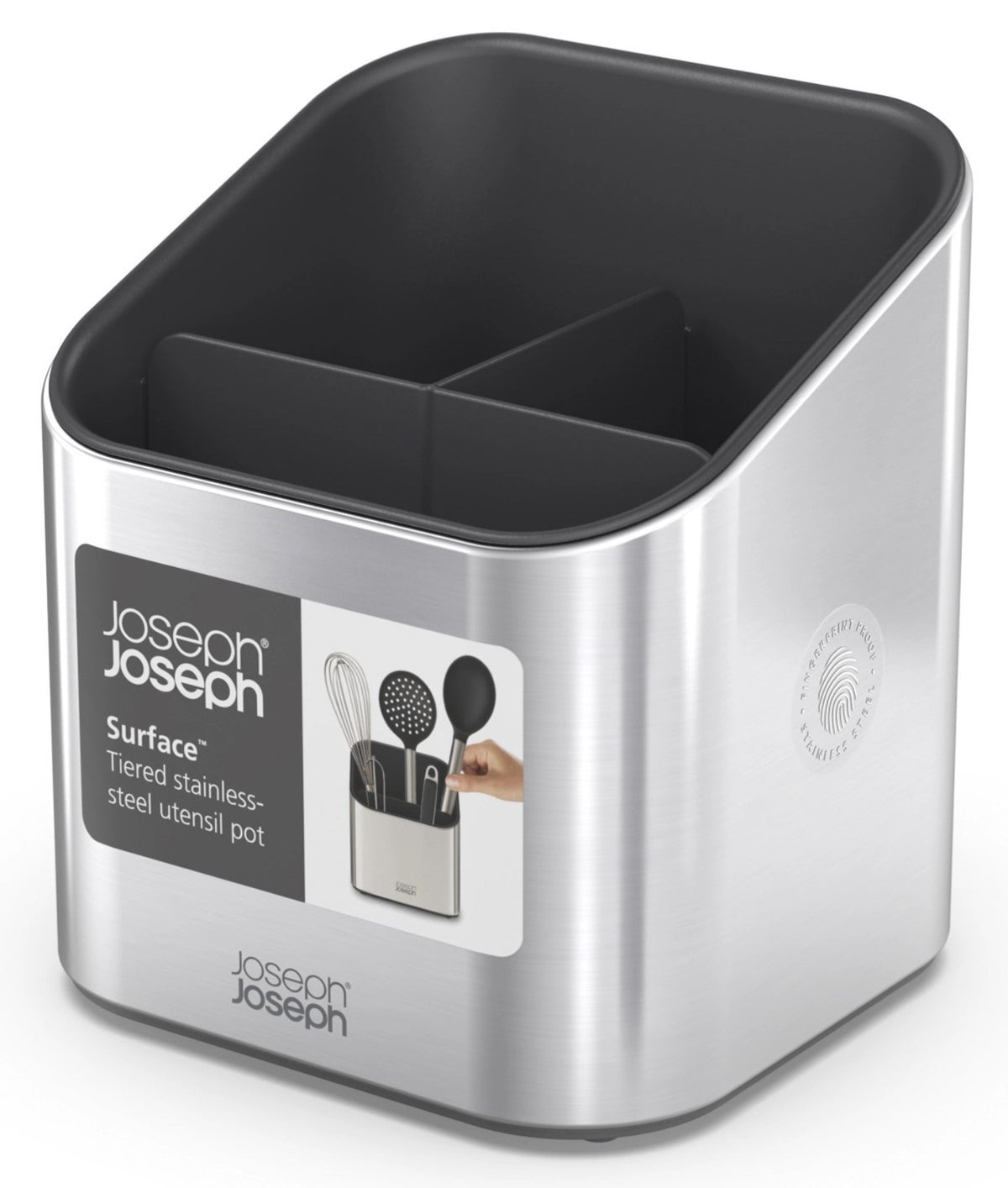 Surface Edelstahl Utensilienbehälter in Silber präsentiert im Onlineshop von KAQTU Design AG. Aufbewahrungsbehälter ist von Joseph Joseph