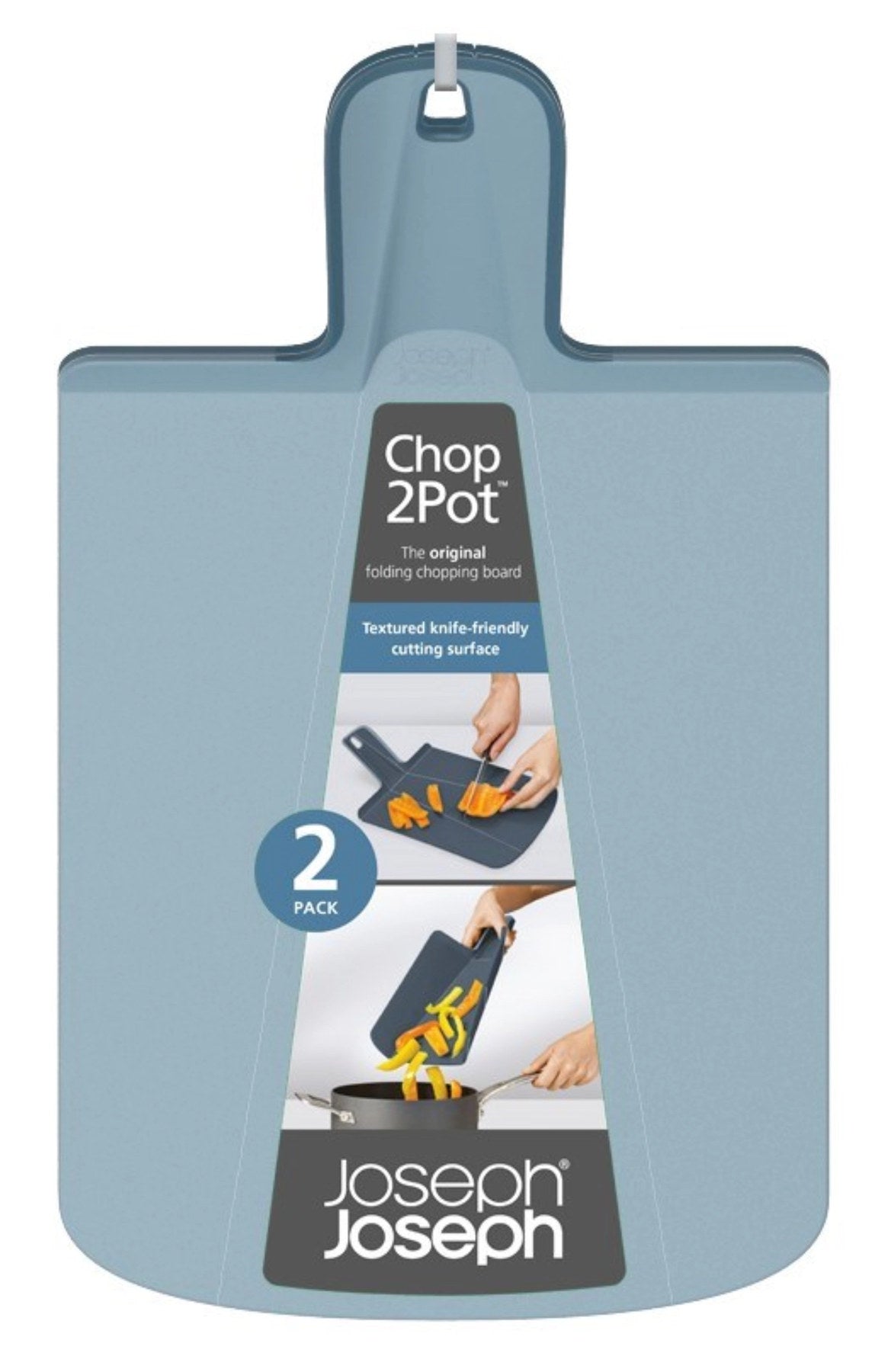 2er Set Chop2Pot Plus Sky Schneidbretter, 38x21x3cm in Blau präsentiert im Onlineshop von KAQTU Design AG. Schneidbrett ist von Joseph Joseph