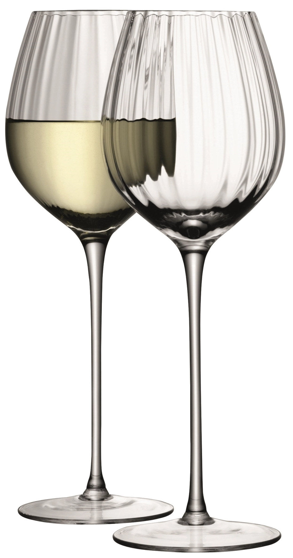 2er Set Aurelia Weissweinglas von LSA aus transparentem Glas, tulpenförmige Kelchform mit feiner Plisseefalte, Durchmesser 6 cm, Höhe 25 cm.