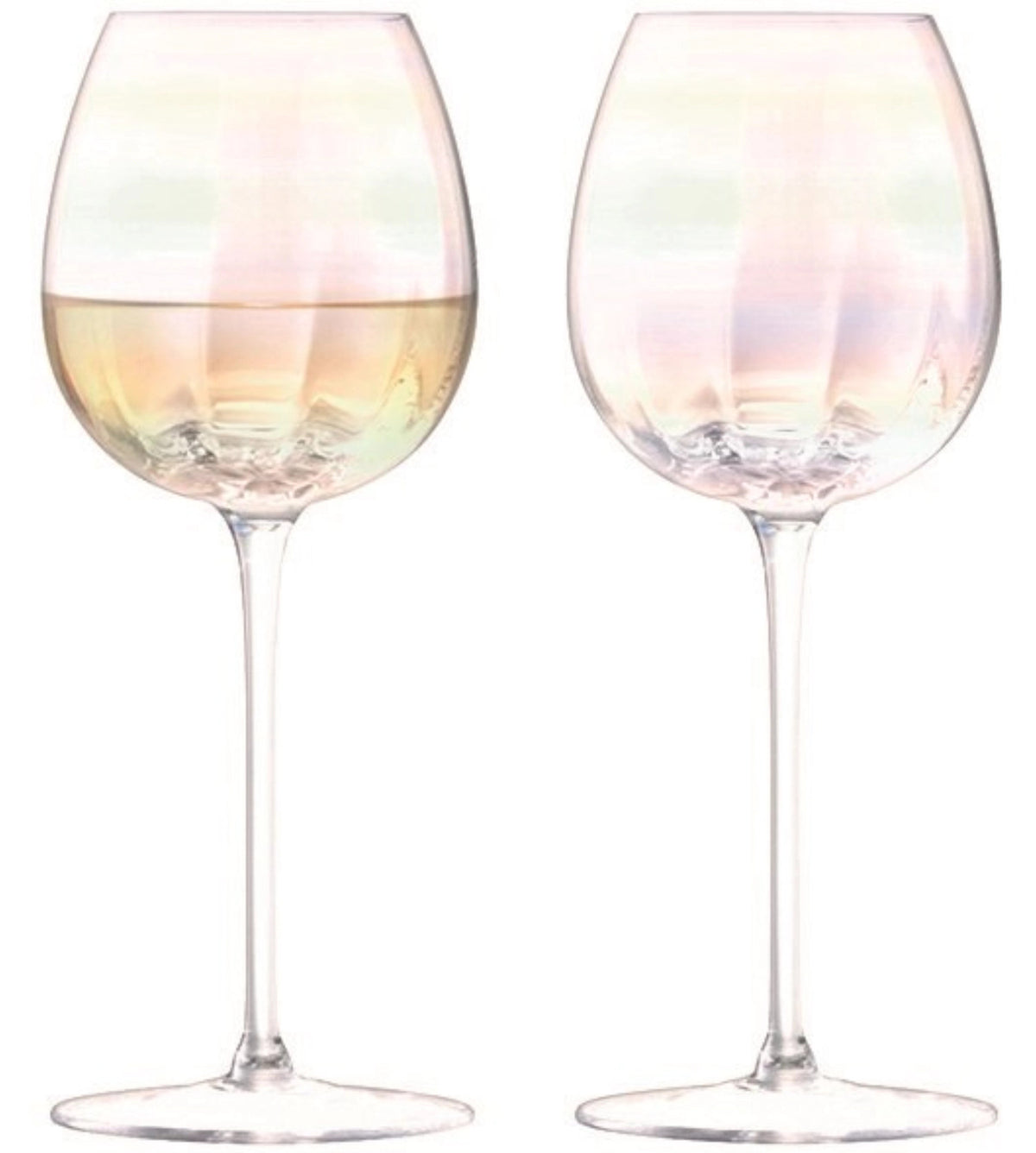 2er Set Weissweingläser aus transparentem, mundgeblasenem Glas mit handbemaltem perlmuttfarbenem Glanz und geriffelter Textur, LSA Pearl Serie