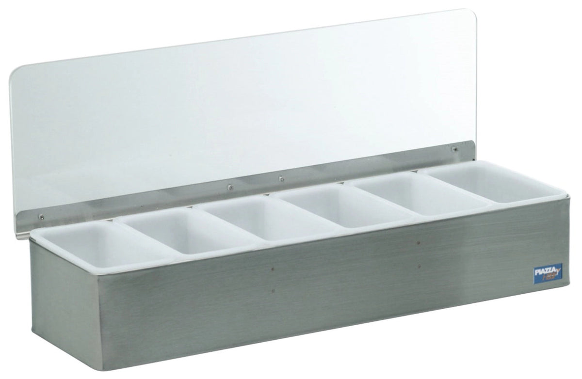 Zutatenbox Edelstahl mit 6 Behältern klein 45x15x9cm in Silber präsentiert im Onlineshop von KAQTU Design AG. Barzubehör ist von Piazza