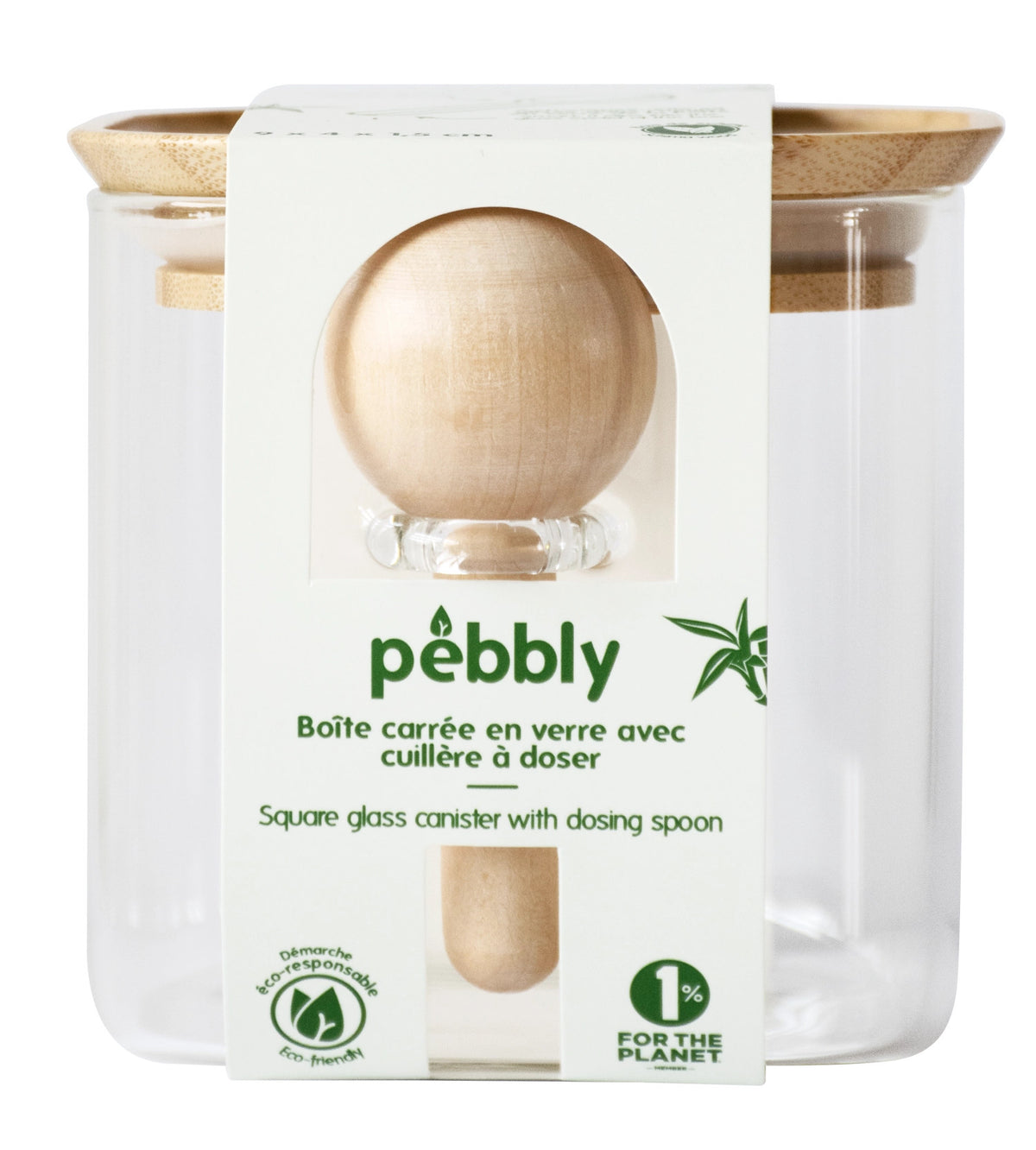Pebbly Vorratglas m. Bambusd. 0.8l u. Bambus-Messlöffel 5ml in Transparent präsentiert im Onlineshop von KAQTU Design AG. Aufbewahrungsdose ist von Pebbly
