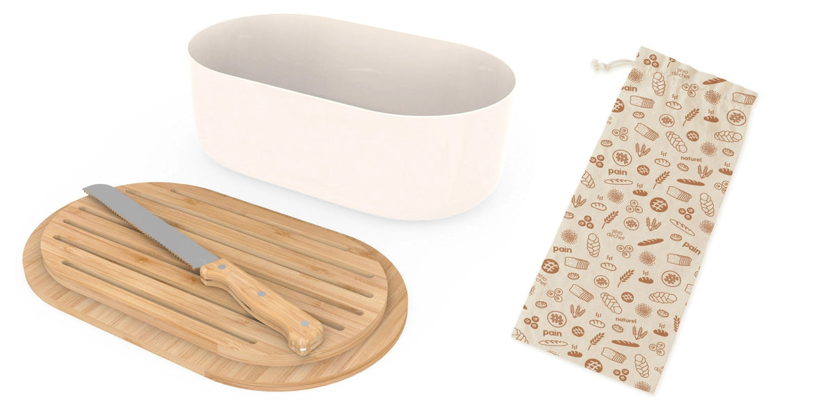 Pebbly Brotkasten m. Schneidebr., Messer, Brotbeutel, Cream in Braun präsentiert im Onlineshop von KAQTU Design AG. Brotsack ist von Pebbly