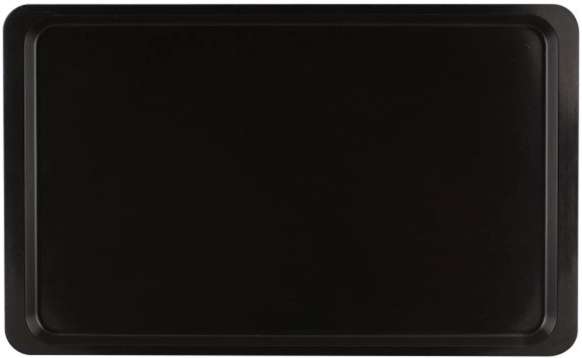 Schwarzes Kunststoff-Tablett GN1/2 von Roltex mit rechteckiger Form, rutschfester Oberfläche und glasfaserverstärktem Material für den Gastronomiebereich.