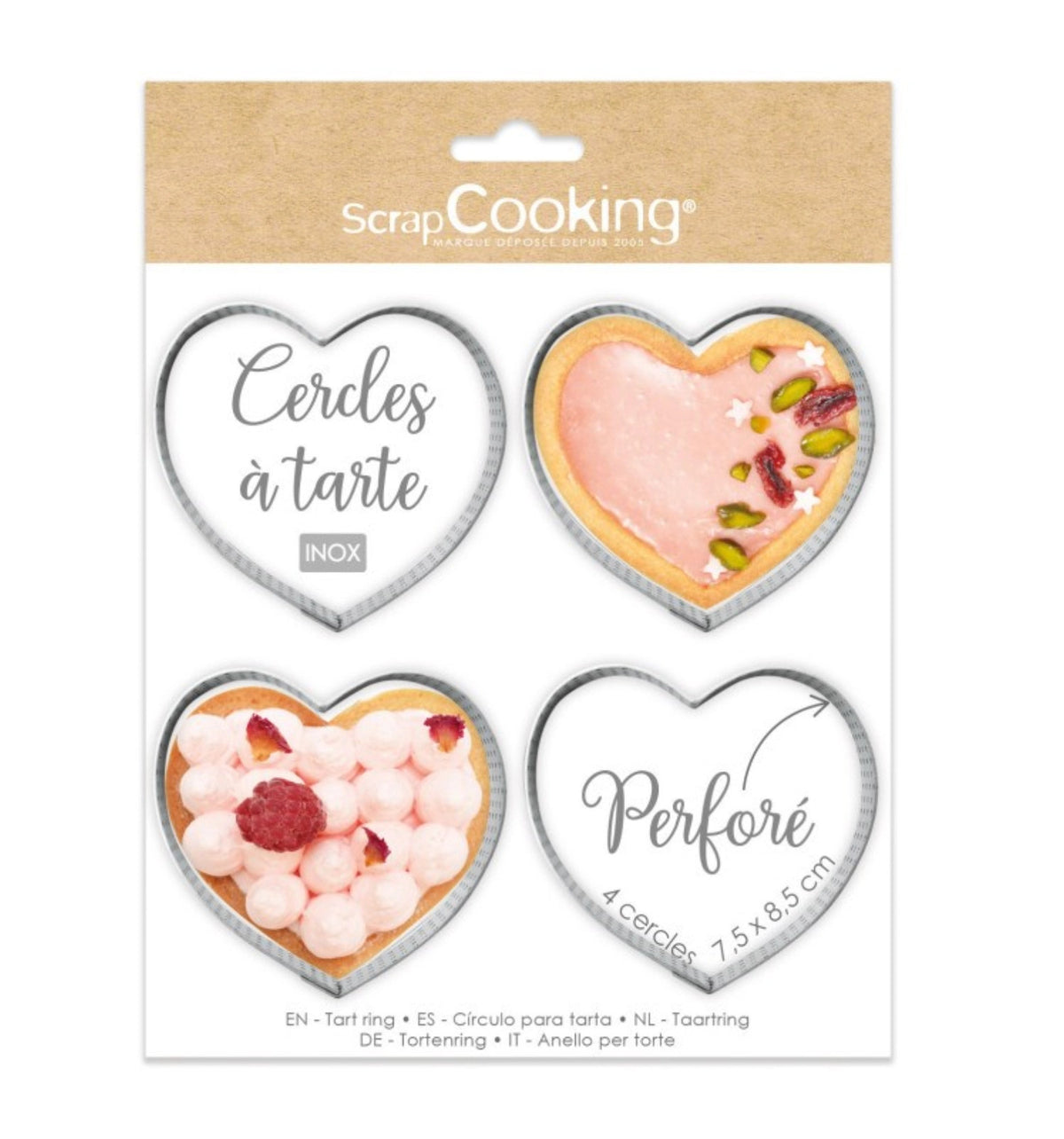 4er Set Tortenringe perforiert Herz 7.5x8cm in Silber präsentiert im Onlineshop von KAQTU Design AG. Backutensilien ist von Scrap Cooking