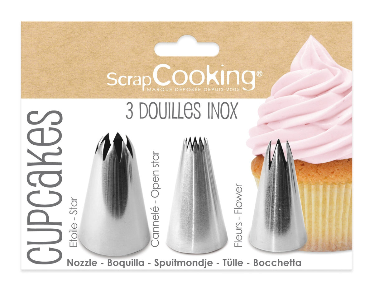 3er Set Edelstahltüllen Cupcakes in Silber präsentiert im Onlineshop von KAQTU Design AG. Backutensilien ist von Scrap Cooking