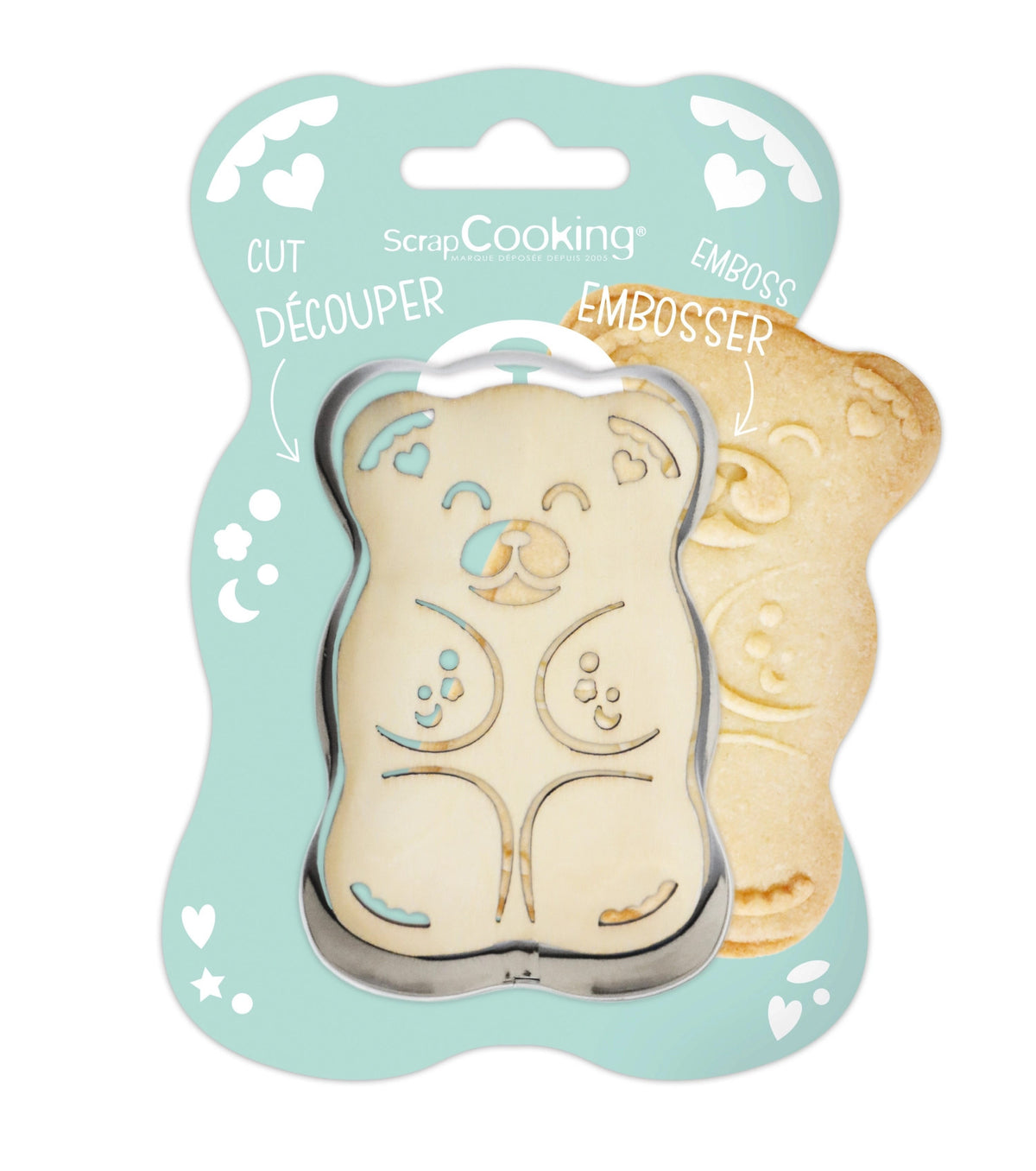 Ausstechform u. Holzpräger Teddybär in Silber präsentiert im Onlineshop von KAQTU Design AG. Ausstecher ist von Scrap Cooking