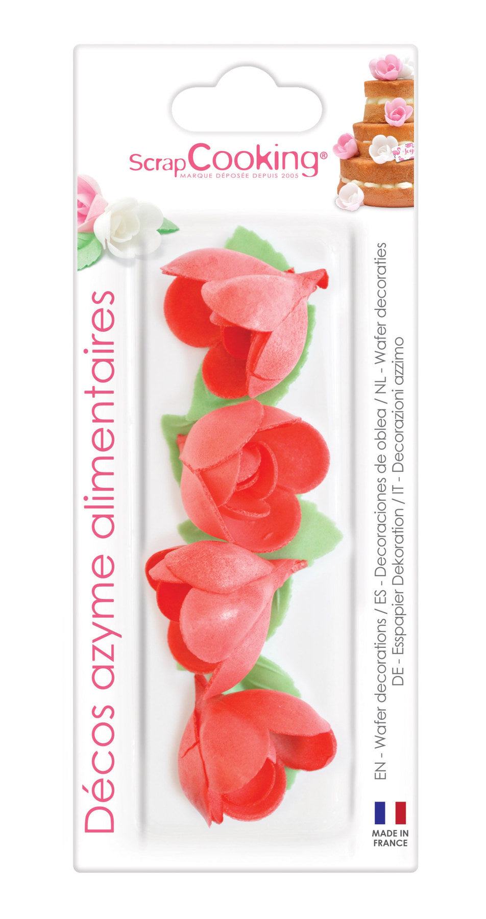Wafer Deko. red roses 4 Stk. und green leaves 6 Stk. in Rot präsentiert im Onlineshop von KAQTU Design AG. Küchenhelfer ist von Scrap Cooking