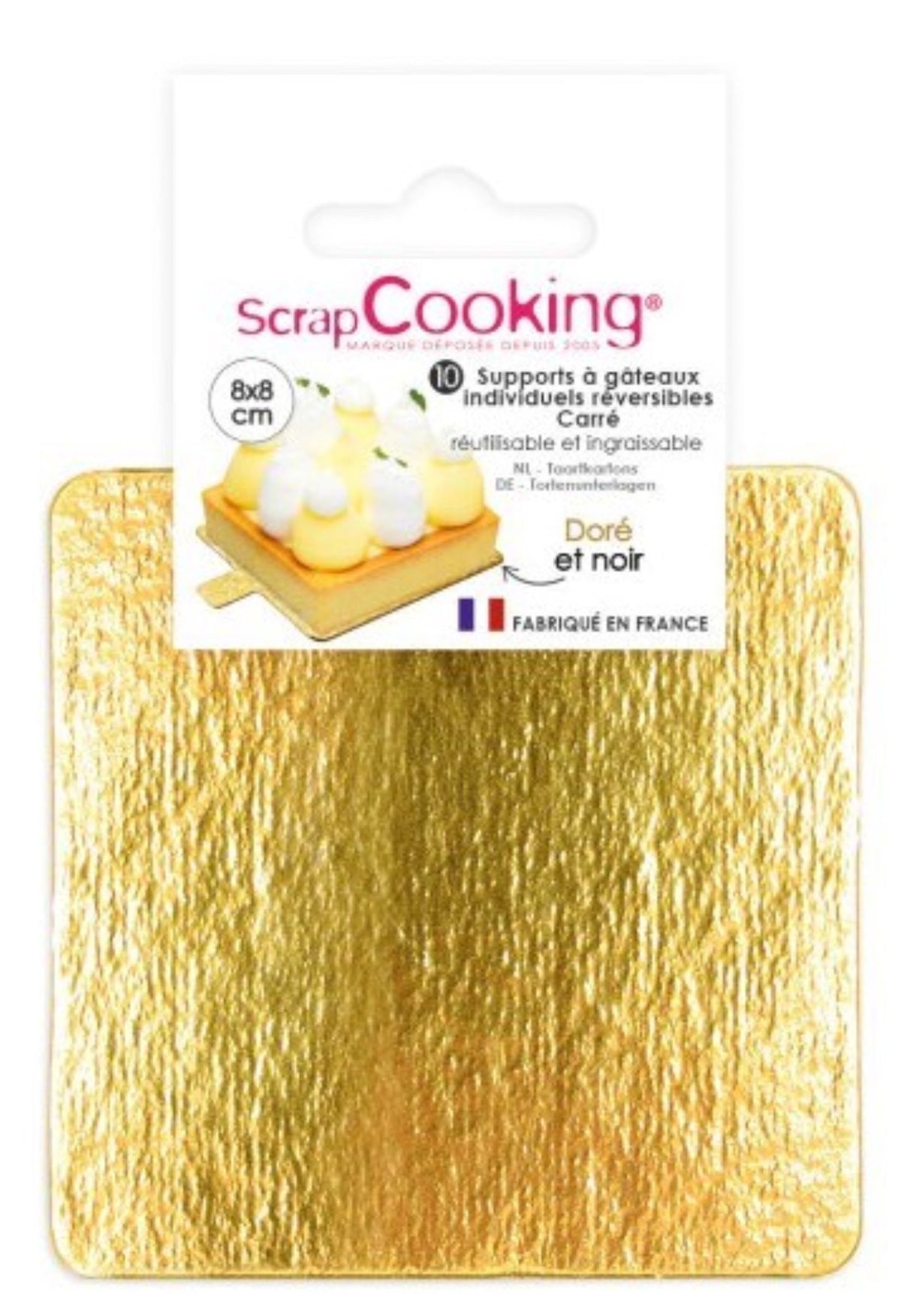 10er Set Tortenhalter gold/schwarz quadratisch 8cm in Gold präsentiert im Onlineshop von KAQTU Design AG. Platte ist von Scrap Cooking